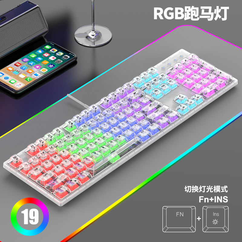 RAIKU L1000 真機械鍵盤,具備 RGB 效果,透明設計,是有線鍵盤,適用於筆記本電腦和遊戲,有冰晶款