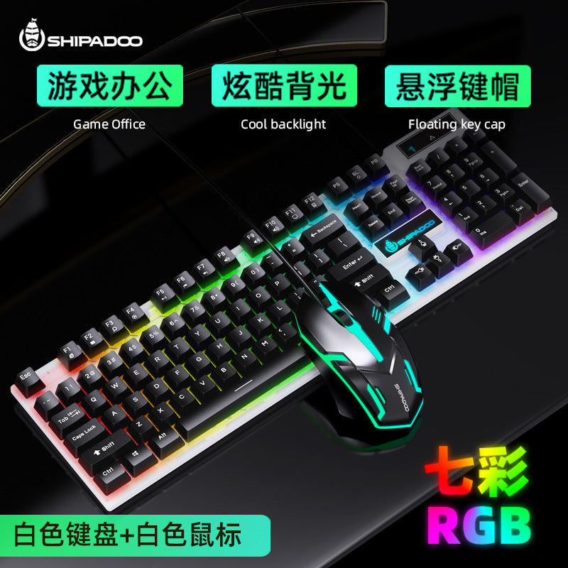 SHIPADOO D500 發光 RGB 鍵盤鼠標套裝,有線 USB 連接,具備背光效果和機械手感 。