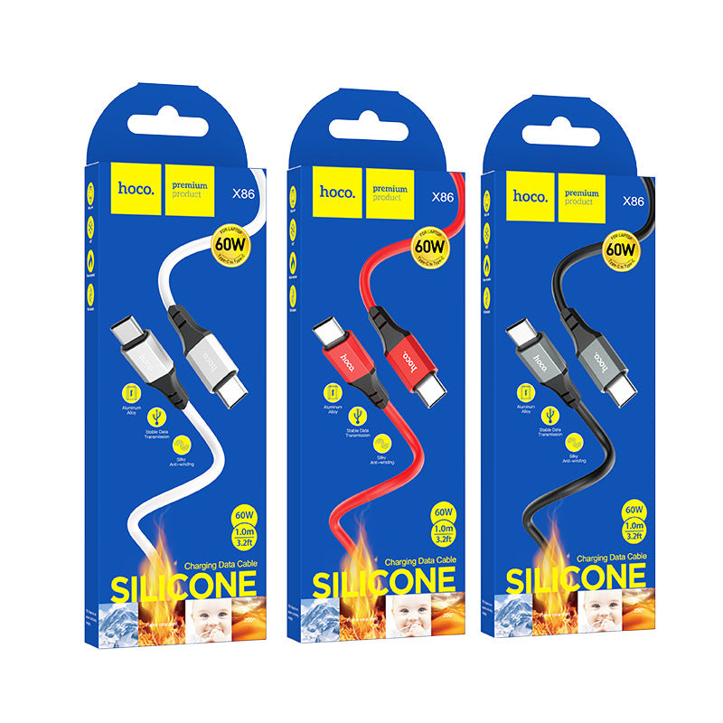 HOCO X86 fast charging cable 60W suitable for Apple PD20W Android Type-C notebook charging silicone cable