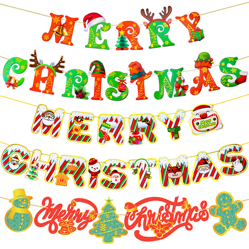 Christmas letter pull flag printing hot stamping Merry Christmas banner scene decoration supplies (minimum batch of 10 packs)