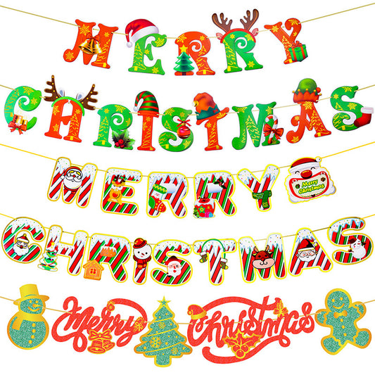 Christmas letter pull flag printing hot stamping Merry Christmas banner scene decoration supplies (minimum batch of 10 packs)