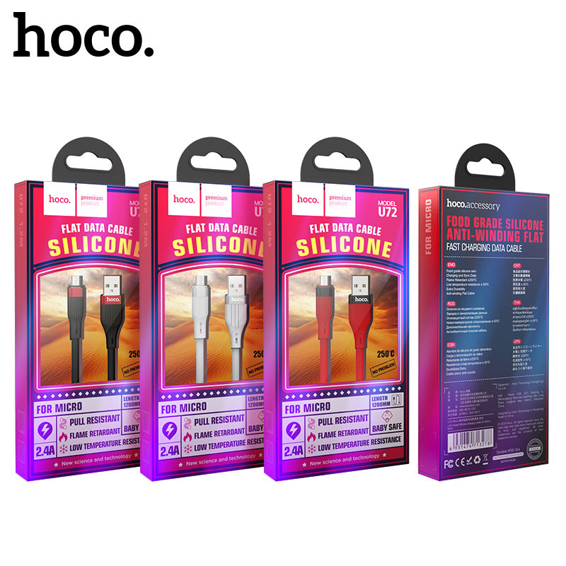 HOCO U72 silicone charging data cable is suitable for Apple iPhone Android type-c durable fast charging