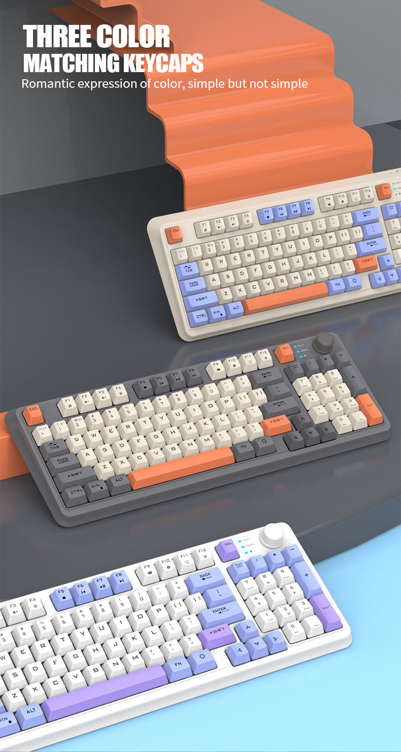 XUNFOX K94 時尚拼色旋鈕無線藍牙雙模發光鍵盤,適用於電腦、筆記本