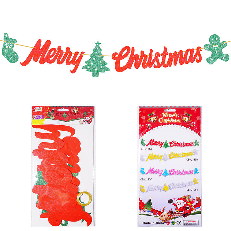 Christmas letter pull flag printing hot stamping Merry Christmas banner scene decoration supplies (minimum batch of 10 packs)