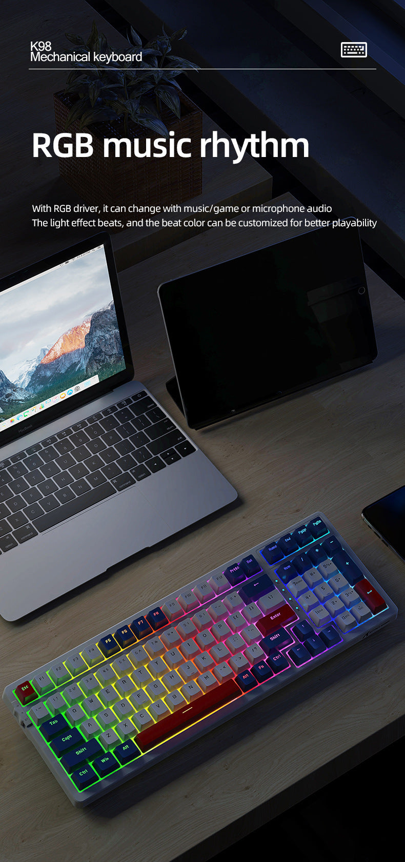 Attack Shark K98RGB三模熱插拔機械鍵盤客製化遊戲藍牙無線鍵盤