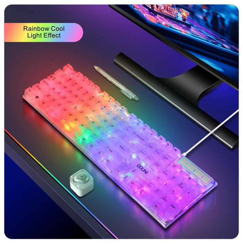 douni KB101 鍵盤,有線連接,具機械手感,七彩 RGB 發光,透明設計,適用於筆記本電腦和遊戲