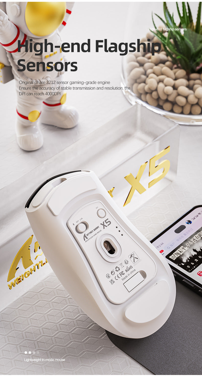 Attack Shark X5RGB,三模無線鼠標,可藍牙、無線、有線連接,輕量設計,適用於電競遊戲