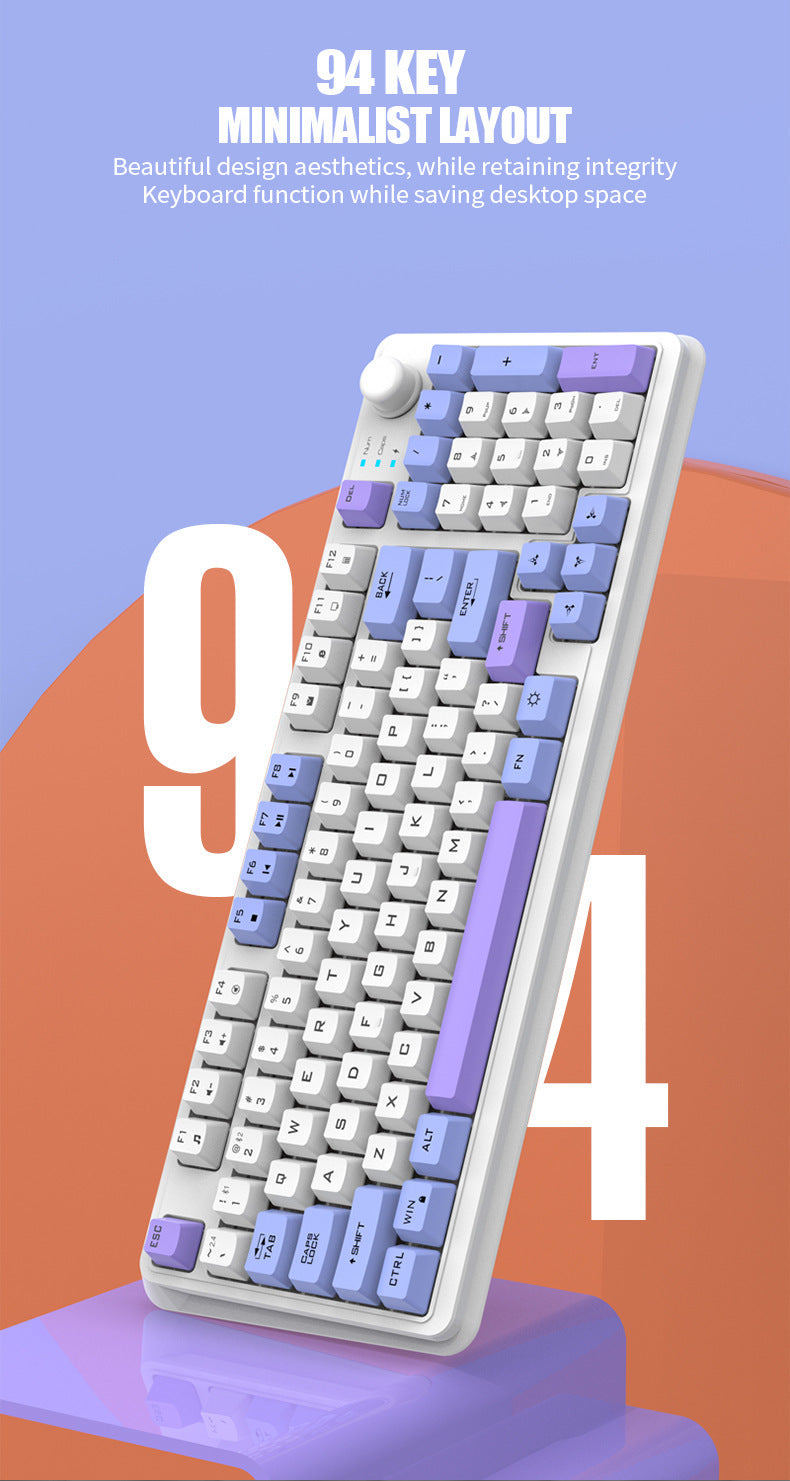 XUNFOX K94 時尚拼色旋鈕無線藍牙雙模發光鍵盤,適用於電腦、筆記本
