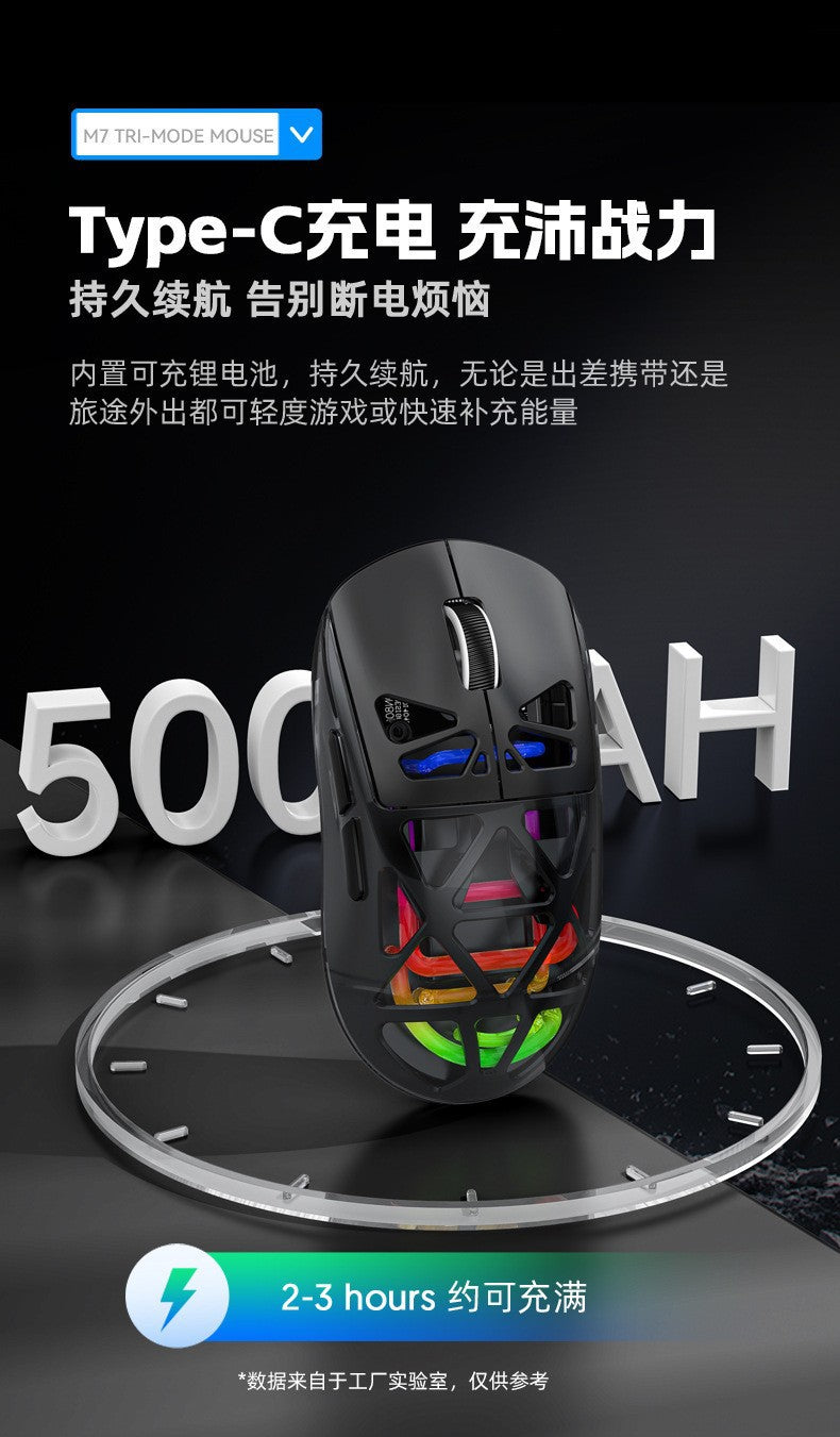 M7 鏤空輕量化洞洞鼠標,支持三模(藍牙、2.4G)無線連接,可充電,適用於電競遊戲,帶 RGB 發光,支持跨境銷售