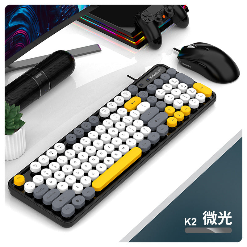 K-Snake K2 有線 USB 鍵鼠套裝,復古朋克風,適合女生,適用於臺式機、筆記本辦公