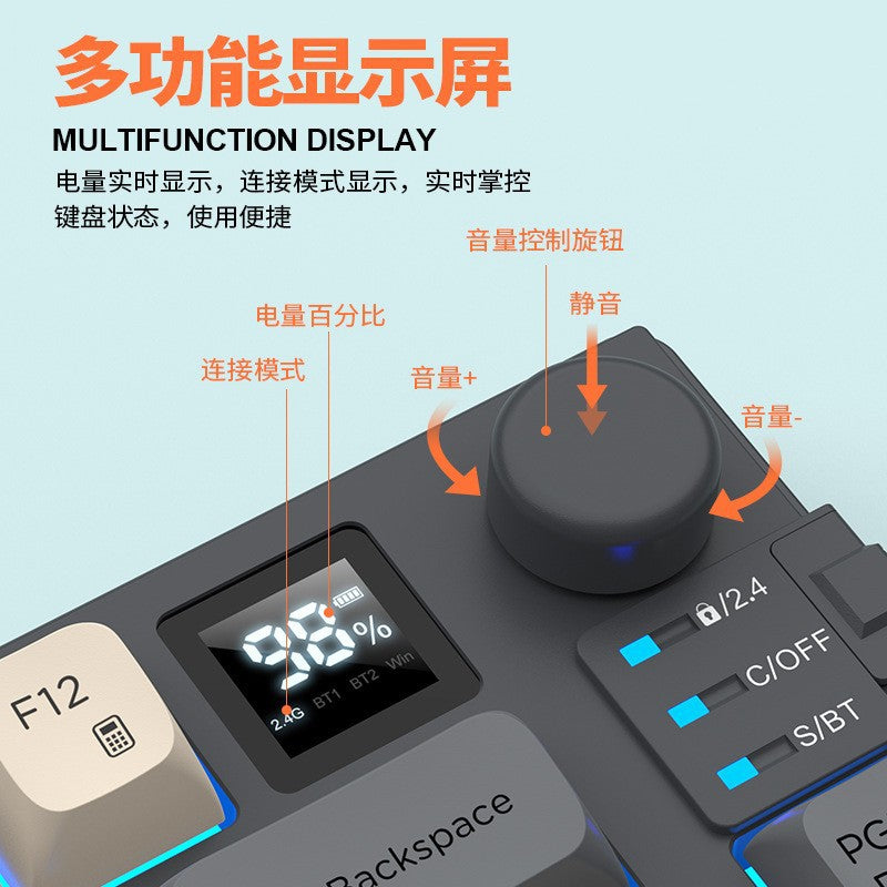 XUNFOX K920 無線藍牙雙模鍵鼠套裝,有機械手感,帶顯示屏與旋鈕,採用三拼色設計