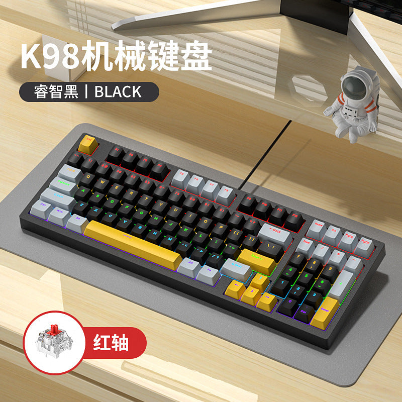 K98 發光有線 RGB 機械鍵盤,98 配列,可客製化,適用於遊戲電競,有青軸、紅軸可選