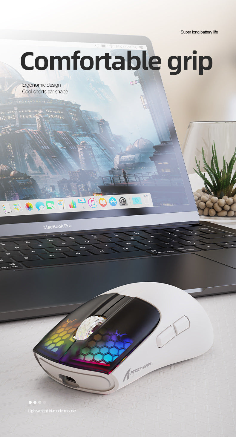 Attack Shark X5RGB,三模無線鼠標,可藍牙、無線、有線連接,輕量設計,適用於電競遊戲