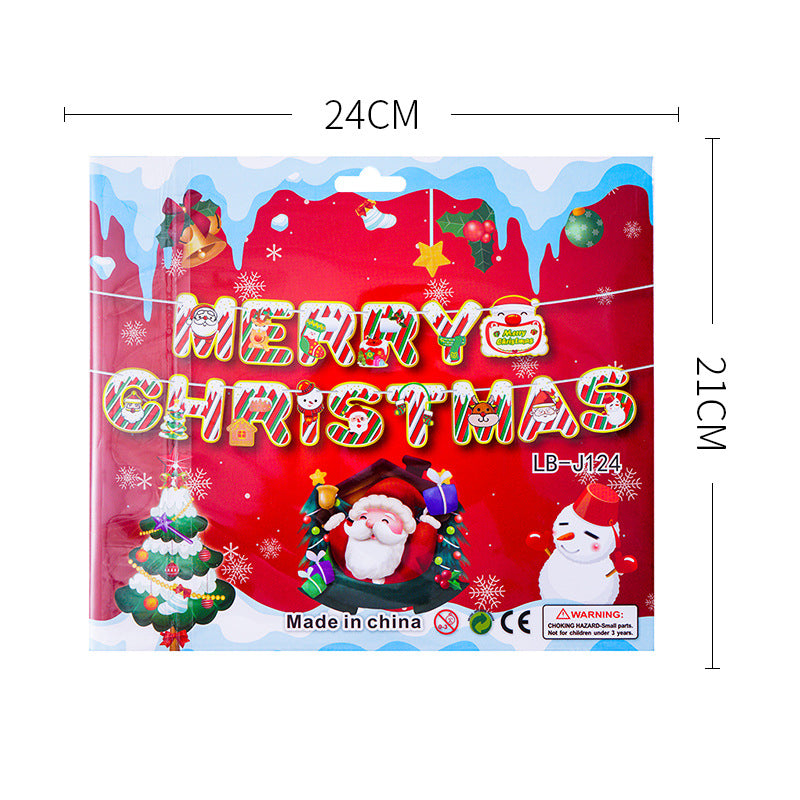 Christmas letter pull flag printing hot stamping Merry Christmas banner scene decoration supplies (minimum batch of 10 packs)