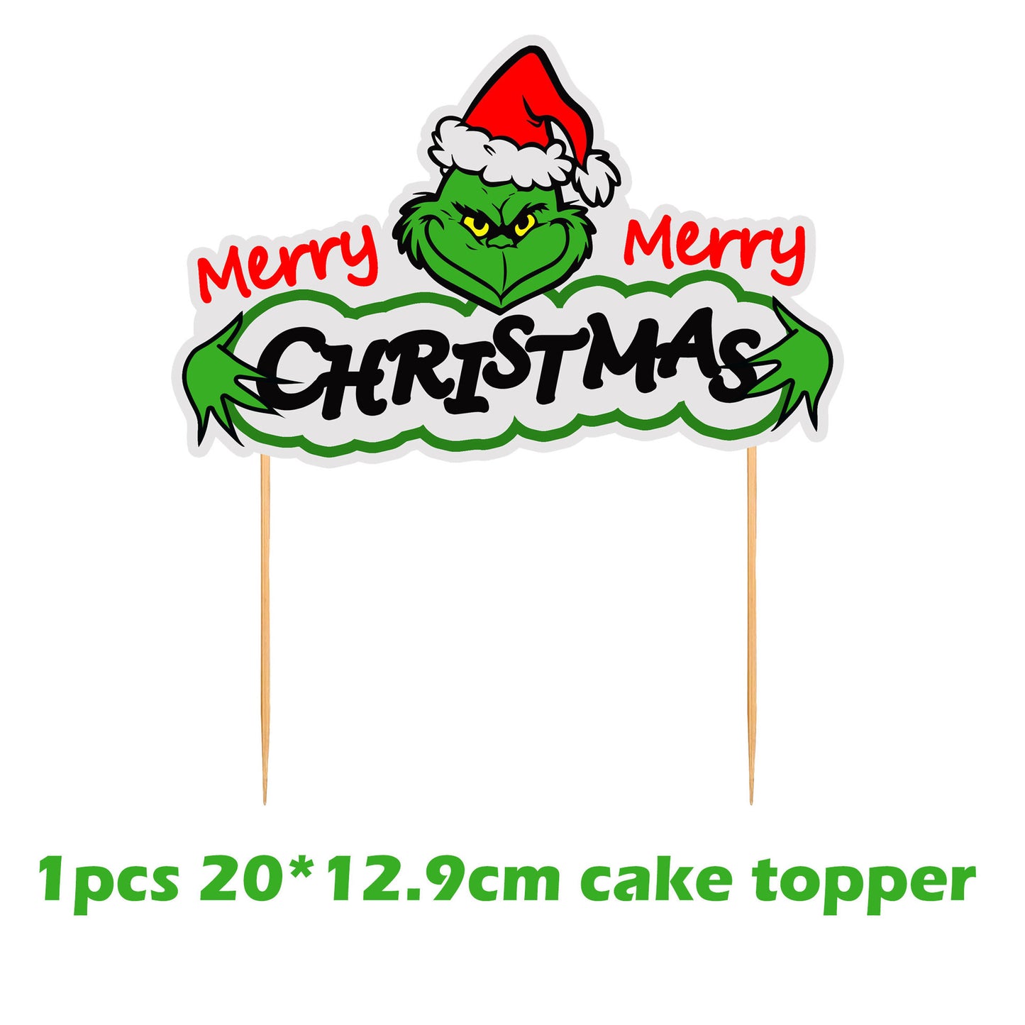 Grinch theme decoration Christmas party flag banner balloon birthday cake insert set (minimum batch of 2 sets)