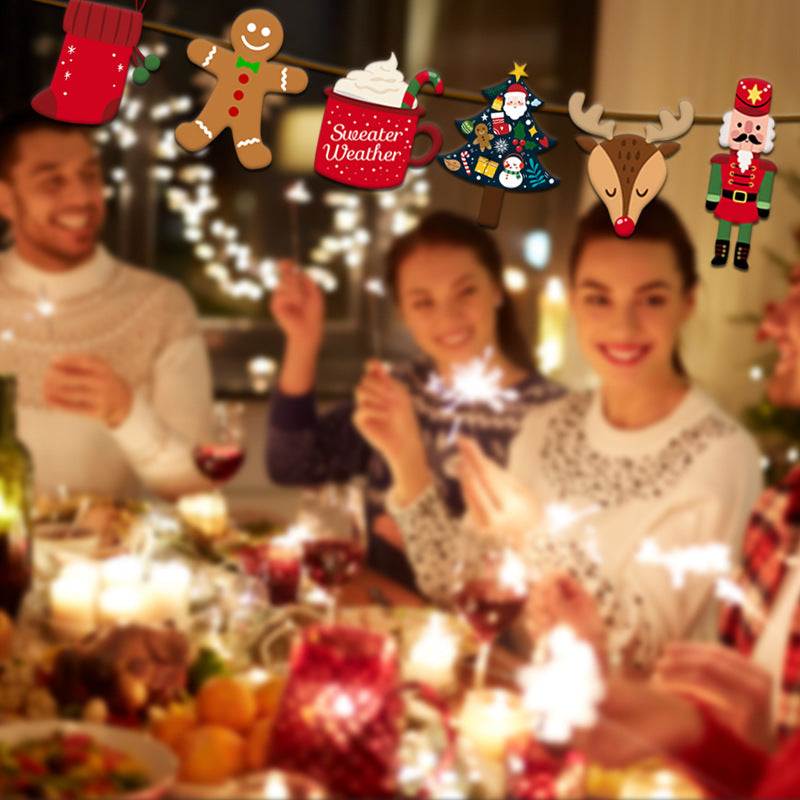 聖誕節拉旗薑餅人串旗掛布派對室內裝飾吊旗場地布置 (12件起批)