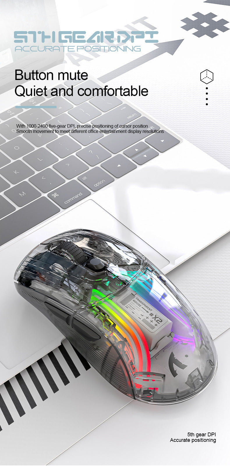 Attack Shark X2RGB 發光無線藍牙三模透明鼠標 遊戲電競鼠標