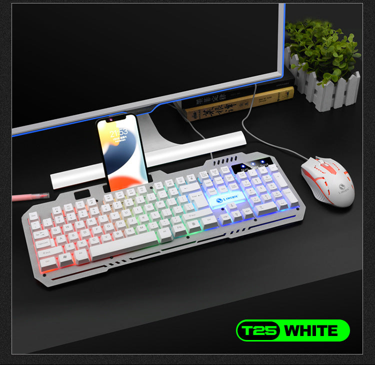 T25機械手感鍵盤 電競遊戲有線金屬鍵鼠套裝