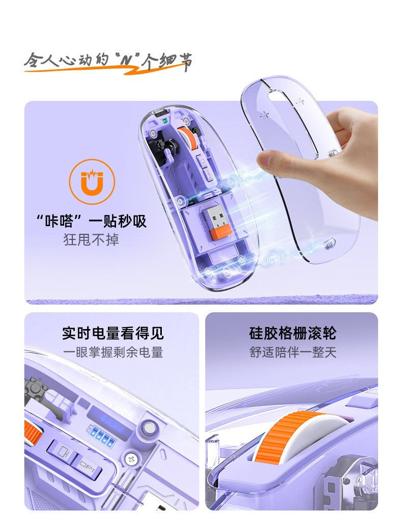 M136 透明無線藍牙三模鼠標,可充電,帶磁吸功能,創意禮品,適用於筆記本、電腦辦公
