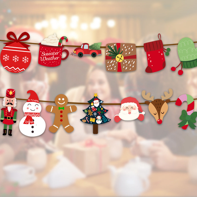 聖誕節拉旗薑餅人串旗掛布派對室內裝飾吊旗場地布置 (12件起批)