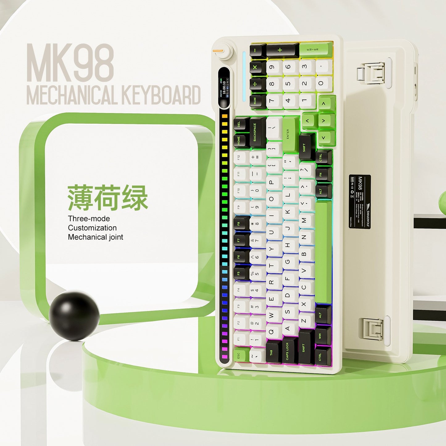 smailwolf MK98 三模 RGB 無線鍵盤,帶屏幕,藍牙客製化,遊戲機械鍵盤,具備拾音燈