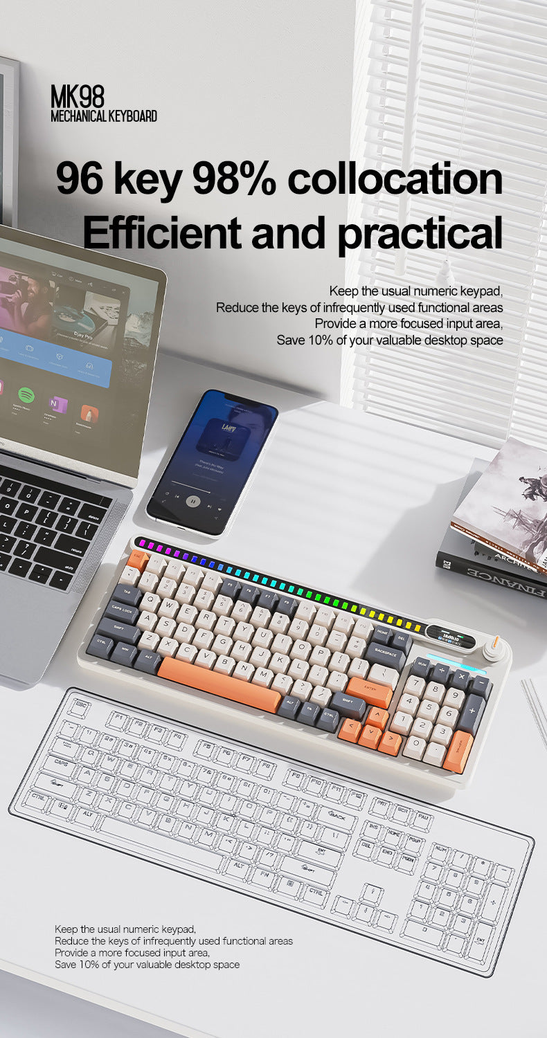 smailwolf MK98 三模 RGB 無線鍵盤,帶屏幕,藍牙客製化,遊戲機械鍵盤,具備拾音燈