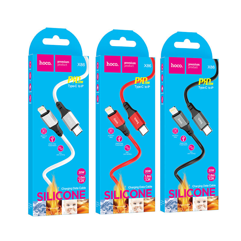 HOCO X86 fast charging cable 60W suitable for Apple PD20W Android Type-C notebook charging silicone cable