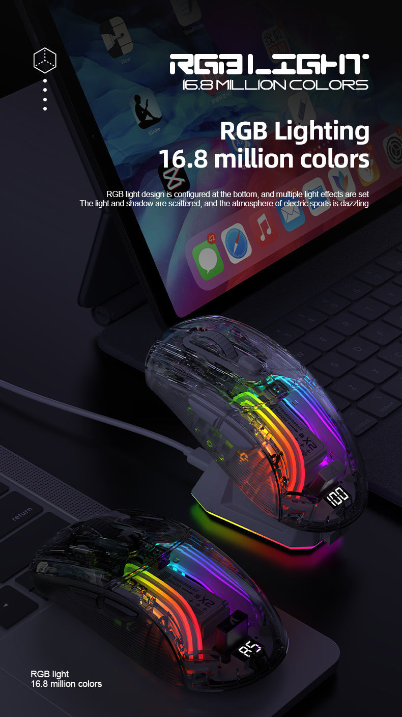 Attack Shark X2PRORGB 是一款發光的無線藍牙三模透明遊戲鼠標,還帶有屏幕