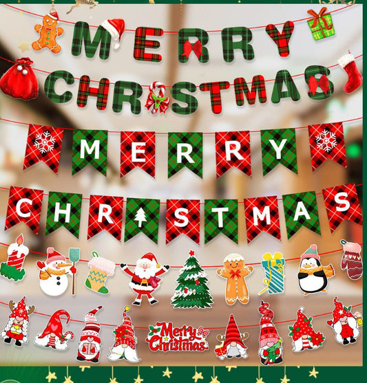 Christmas flag decoration supplies colorful flags pennants hanging flags Christmas party shopping mall scene decoration wholesale (minimum batch of 10 pieces)