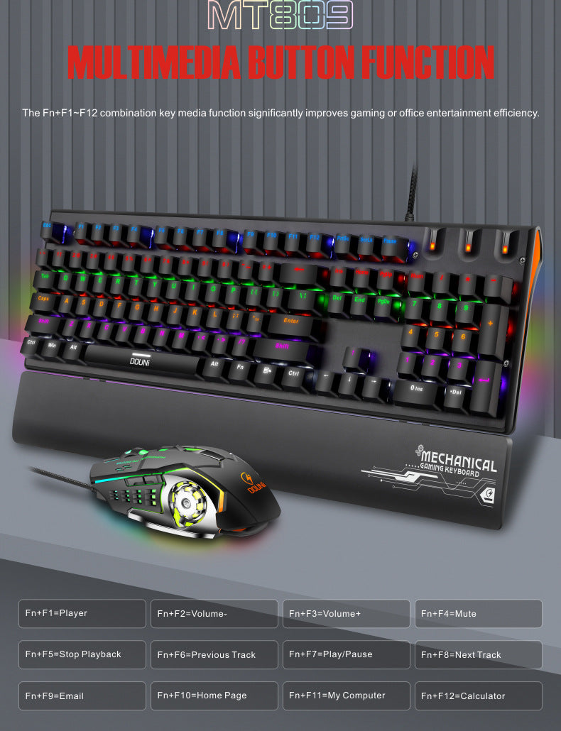 douni MT809真機械鍵鼠套裝,電競辦公雙用,可拆手託,炫彩外觀