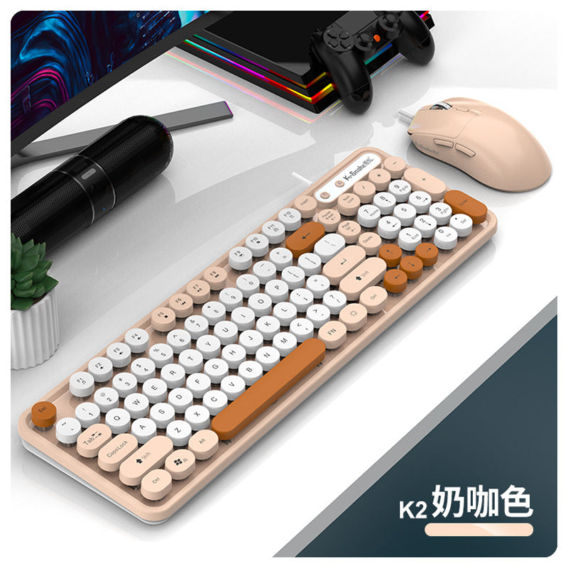 K-Snake K2 有線 USB 鍵鼠套裝,復古朋克風,適合女生,適用於臺式機、筆記本辦公