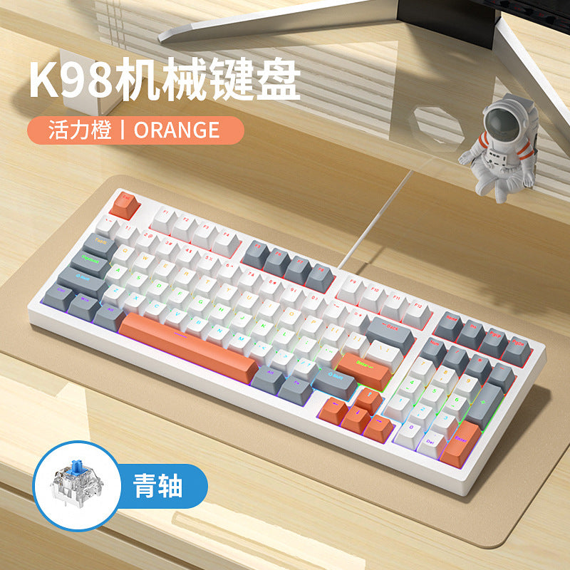 K98 發光有線 RGB 機械鍵盤,98 配列,可客製化,適用於遊戲電競,有青軸、紅軸可選