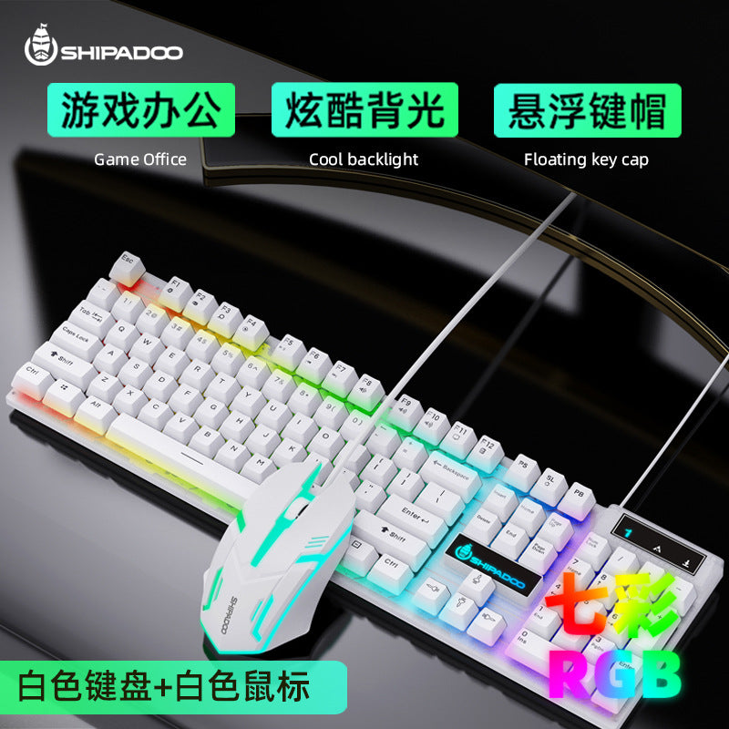 SHIPADOO D500 發光 RGB 鍵盤鼠標套裝,有線 USB 連接,具備背光效果和機械手感 。
