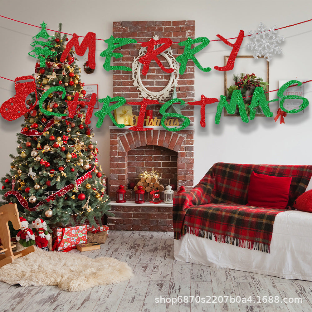 Christmas paper latte art letter bunting party decoration banner holiday supplies (minimum batch of 30 pieces)