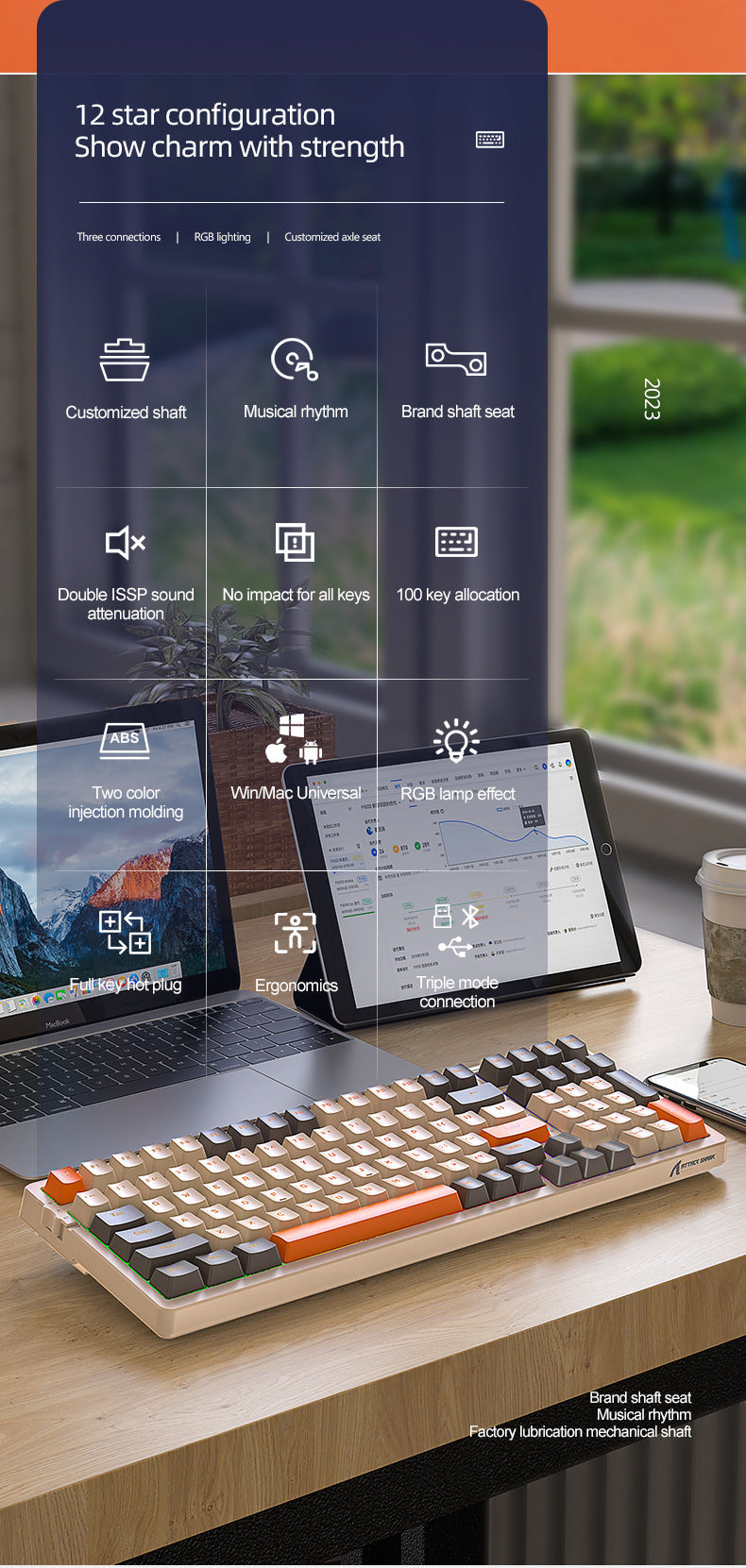 Attack Shark K98RGB三模熱插拔機械鍵盤客製化遊戲藍牙無線鍵盤