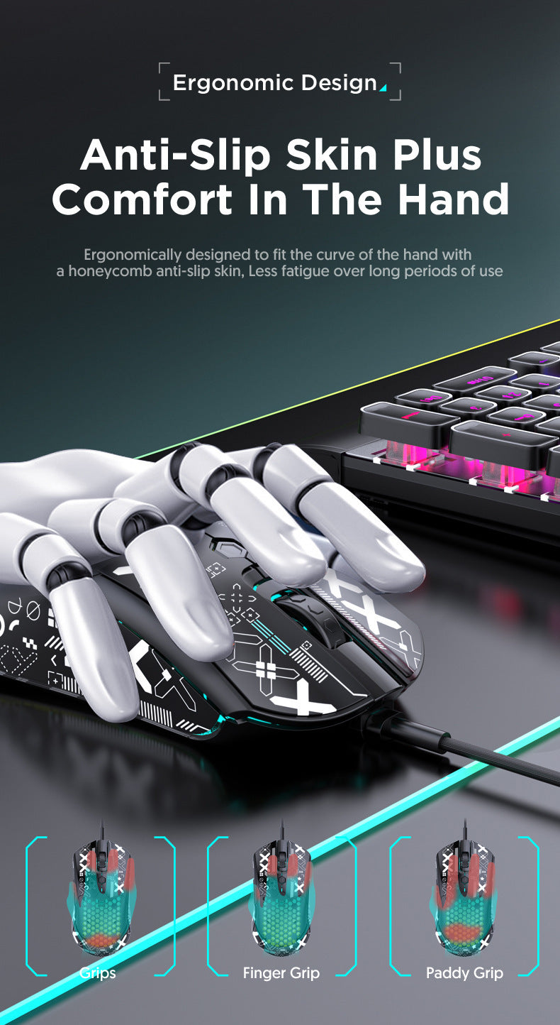 FreeWolf M5 輕量有線電競洞洞鼠,PAW3325 引擎,12000DPI RGB 款