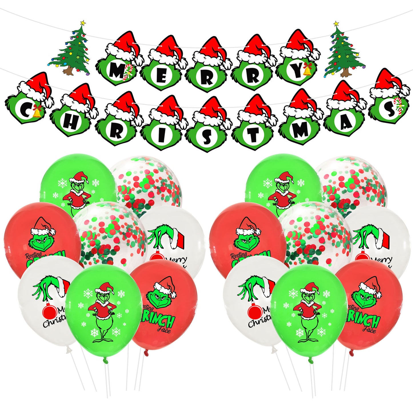 Grinch theme decoration Christmas party flag banner balloon birthday cake insert set (minimum batch of 2 sets)