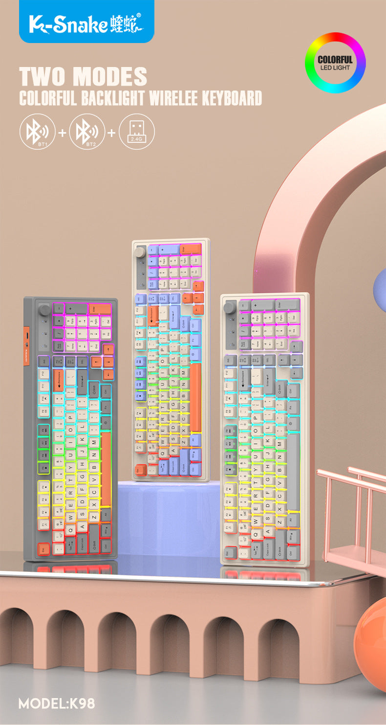 K-Snake K98 藍牙無線雙模鍵盤,機械手感,適用於臺式機、筆記本,辦公商務發光款