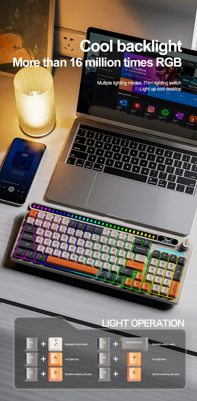 smailwolf MK98 三模 RGB 無線鍵盤,帶屏幕,藍牙客製化,遊戲機械鍵盤,具備拾音燈