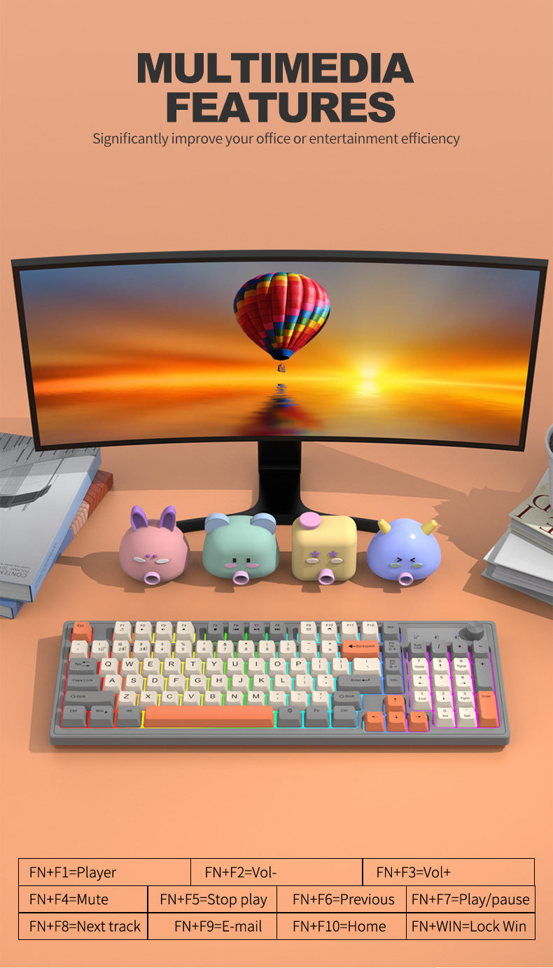 K-Snake K98 藍牙無線雙模鍵盤,機械手感,適用於臺式機、筆記本,辦公商務發光款