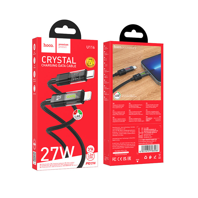 HOCO U116 PD60W transparent charging data cable is suitable for Apple Type-C mobile phone PD20W fast charging