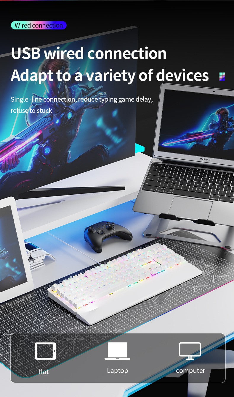 AK104 有線機械式鍵盤,可選配青軸、紅軸,具備 RGB 背光,適用於電競遊戲與辦公場景