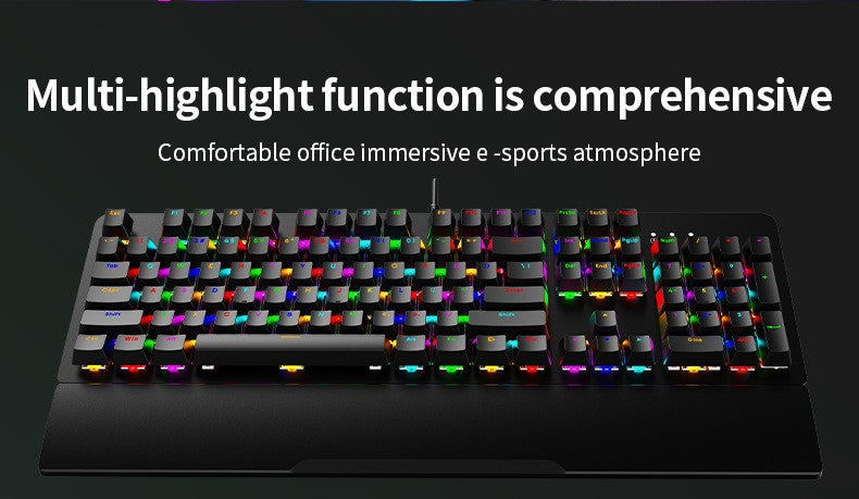 AK104 有線機械式鍵盤,可選配青軸、紅軸,具備 RGB 背光,適用於電競遊戲與辦公場景
