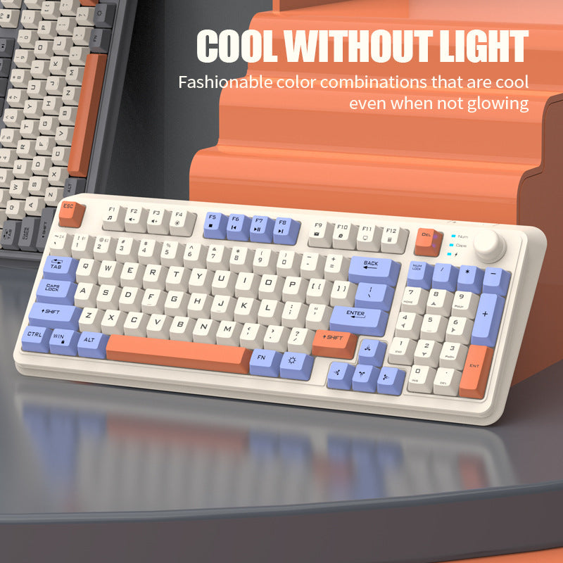 XUNFOX K94 時尚拼色旋鈕無線藍牙雙模發光鍵盤,適用於電腦、筆記本