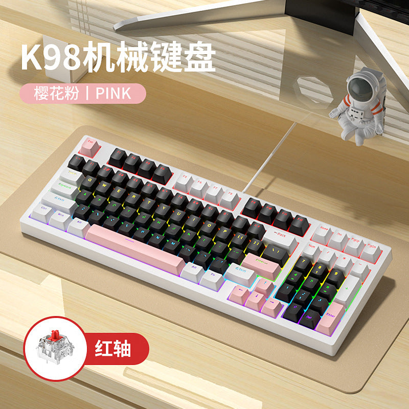 K98 發光有線 RGB 機械鍵盤,98 配列,可客製化,適用於遊戲電競,有青軸、紅軸可選