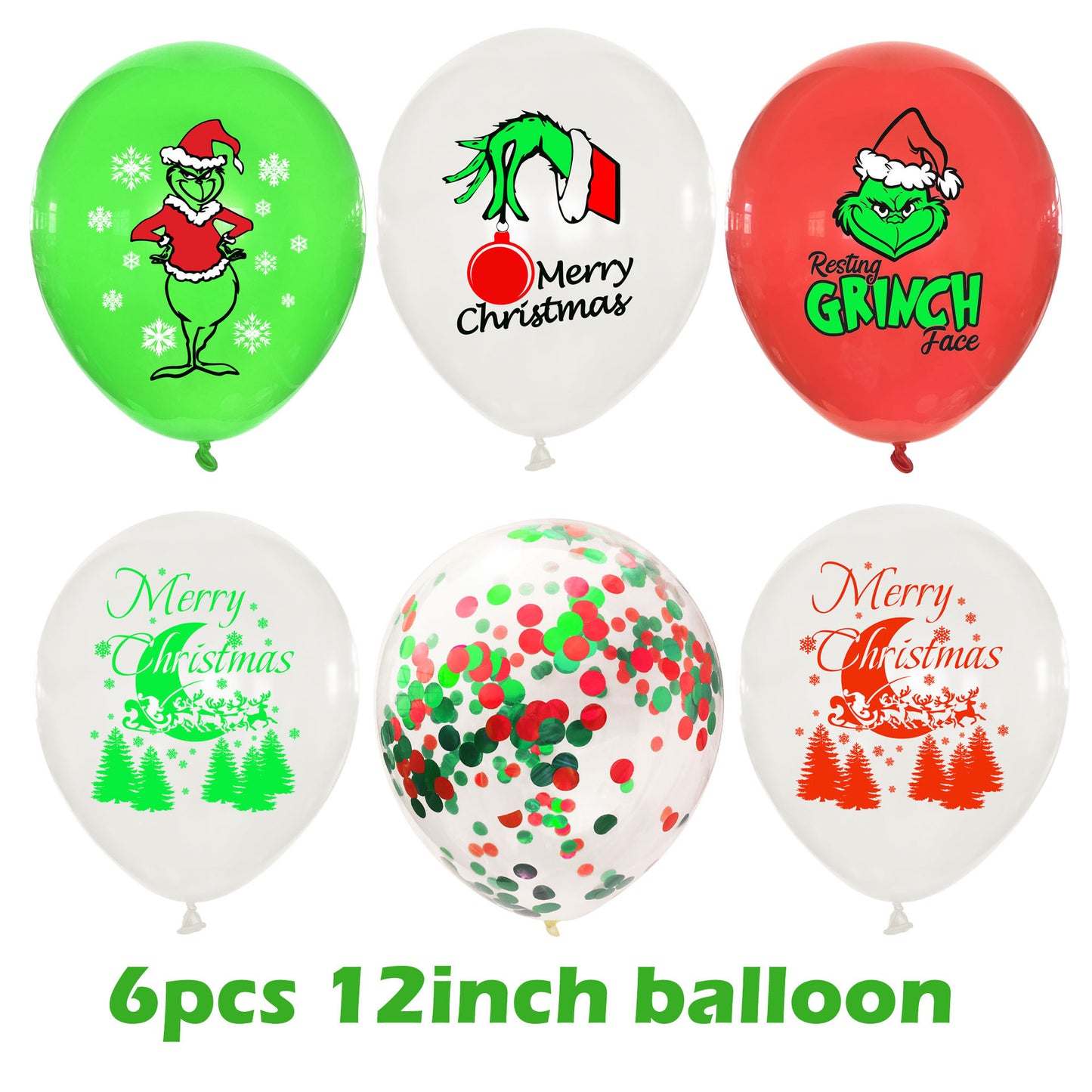 Grinch theme decoration Christmas party flag banner balloon birthday cake insert set (minimum batch of 2 sets)
