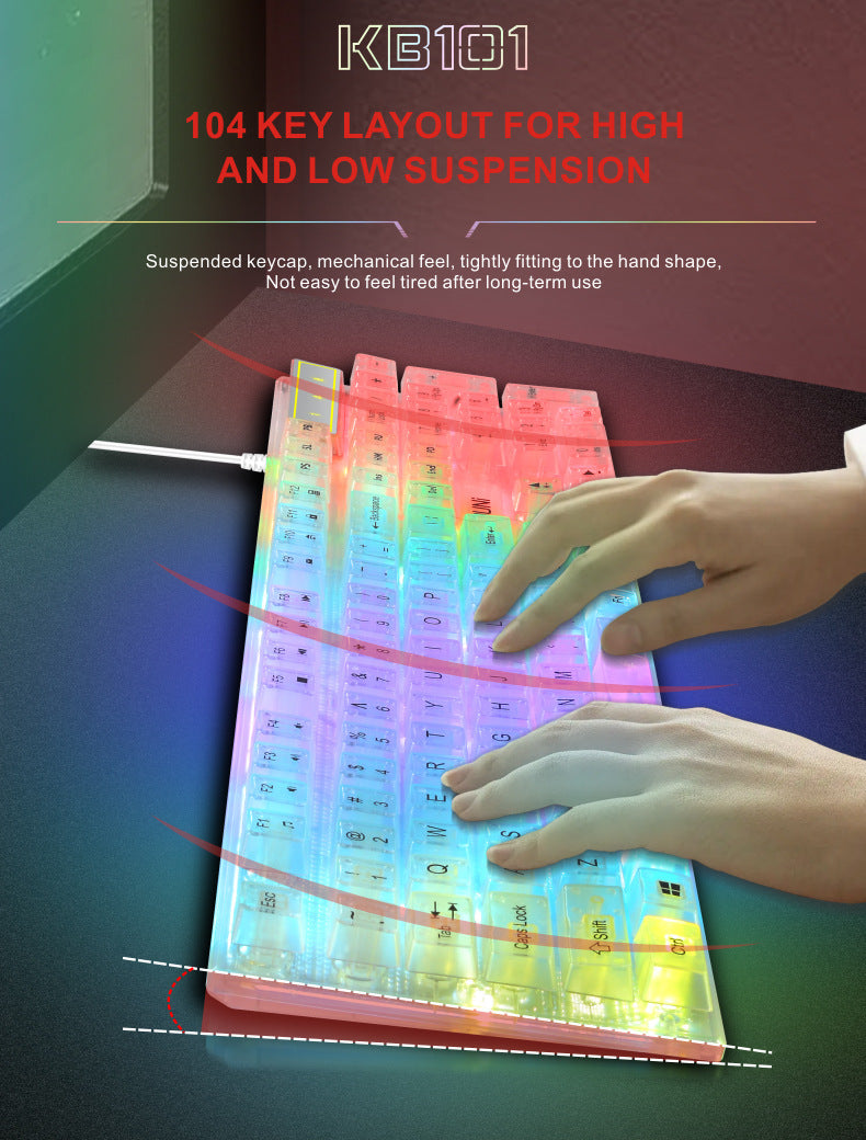 douni KB101 鍵盤,有線連接,具機械手感,七彩 RGB 發光,透明設計,適用於筆記本電腦和遊戲