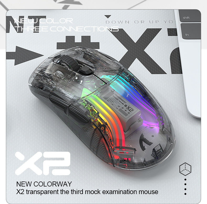 Attack Shark X2RGB 發光無線藍牙三模透明鼠標 遊戲電競鼠標
