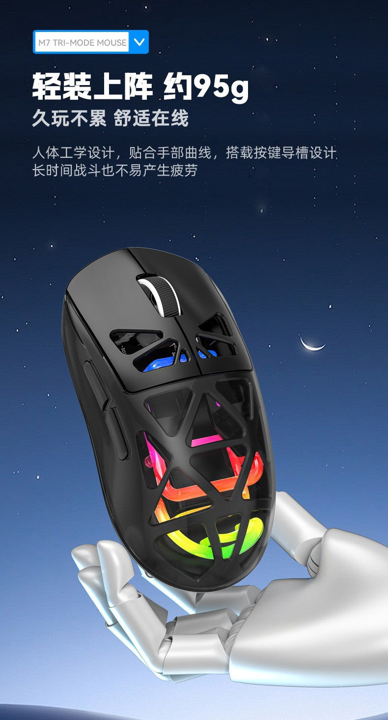 M7 鏤空輕量化洞洞鼠標,支持三模(藍牙、2.4G)無線連接,可充電,適用於電競遊戲,帶 RGB 發光,支持跨境銷售