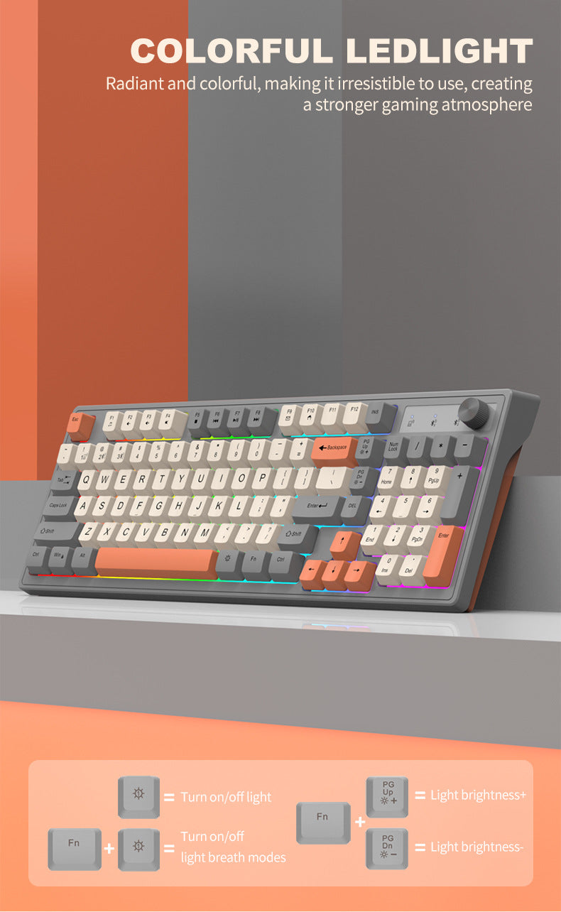 K-Snake K98 藍牙無線雙模鍵盤,機械手感,適用於臺式機、筆記本,辦公商務發光款